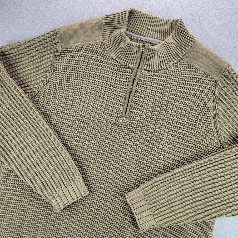 carbon2cobalt Sweater Mens 2XL Green Quarter Zip‎ Cotton Heavy Knit Pullover